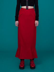 WOOL VENT LONG PENCIL SKIRT_RED